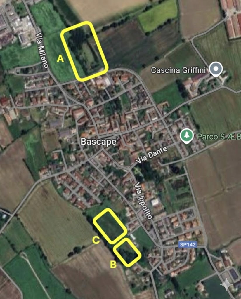 Mappa con posizione dei campi ASD HYDRA a Bascapè